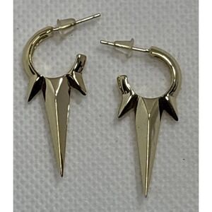 925 sterling silver Gold Tone 3-spike earrings, Hoop, Retro, punk, Goth, Pierced